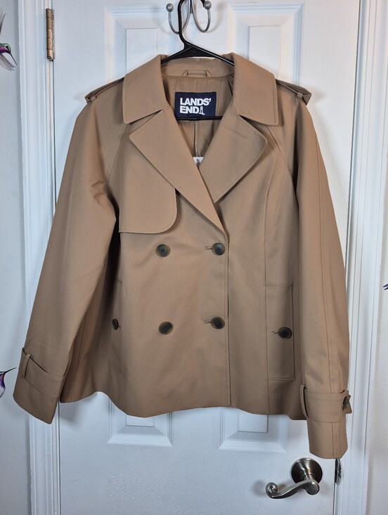 Lands' End Jackets & Blazers - Lands' End Tan Short Trench Coat M Dark Academia Eclectic Grandpa NEW